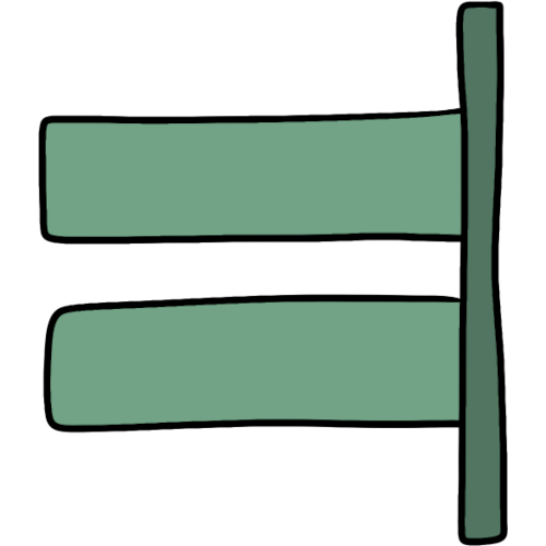 a light green equal sign capped by a vertical darker green line on the right side ends.